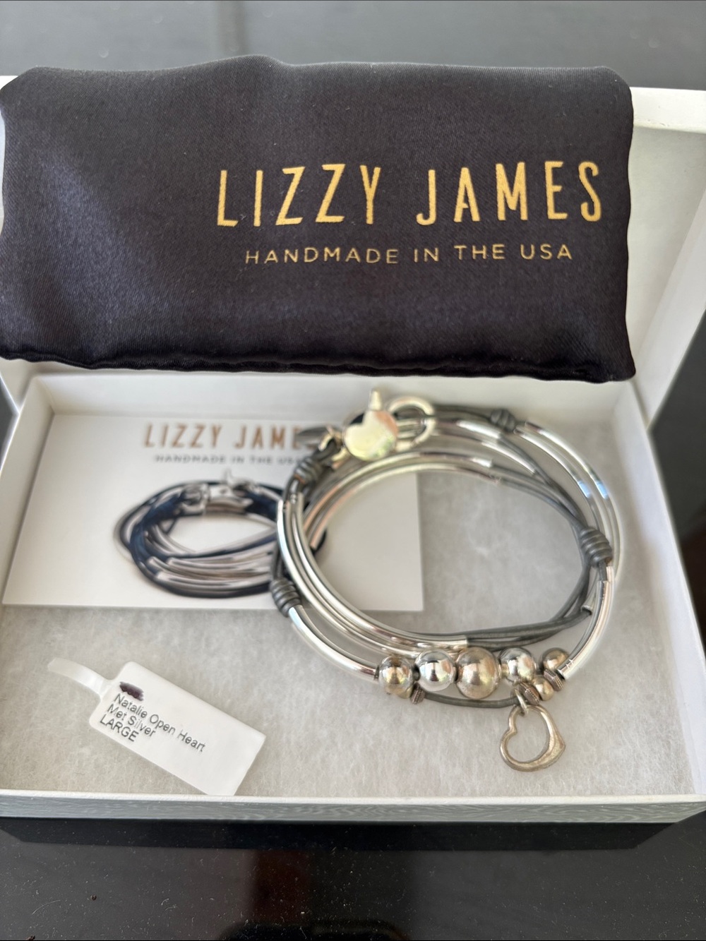 Lizzy James Silver Multi-Bangle Bracelet Set with Heart Charm
